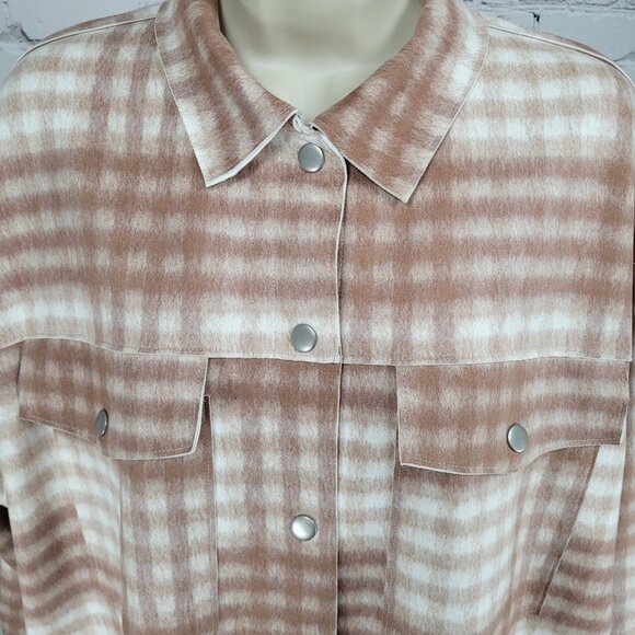 Zara Tan Check Oversized Boxy Snap Up Shacket Lightweight Jacket Size Medium M - Picture 9 of 16